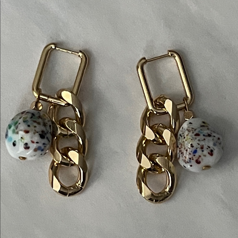 Gold Chain Earrings with Colorful Accents